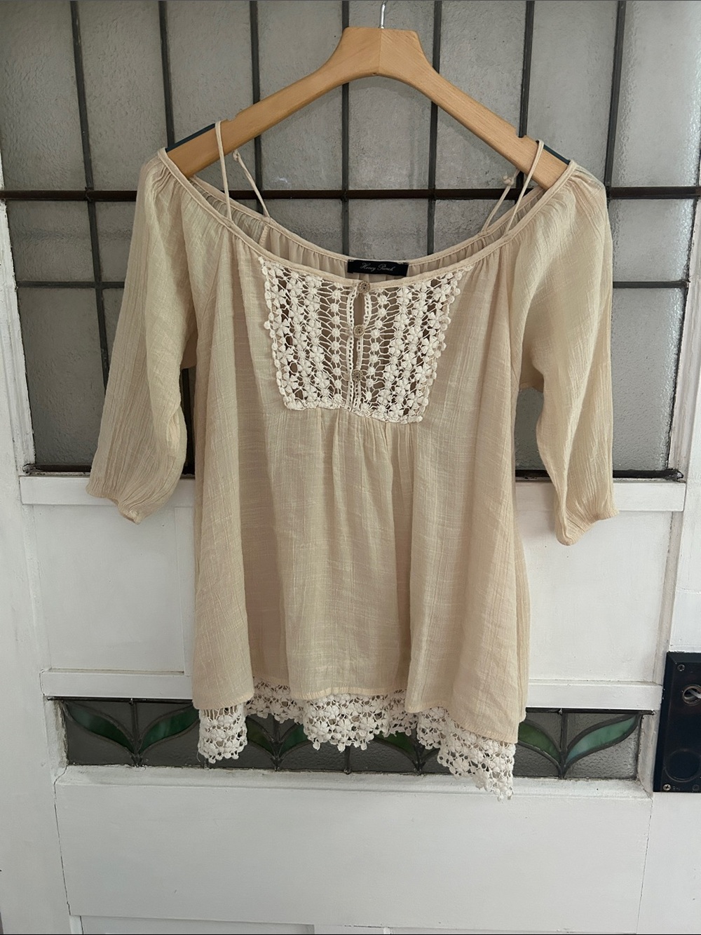 Honey Punch Cream Boho Crochet Cold-Shoulder Tunic